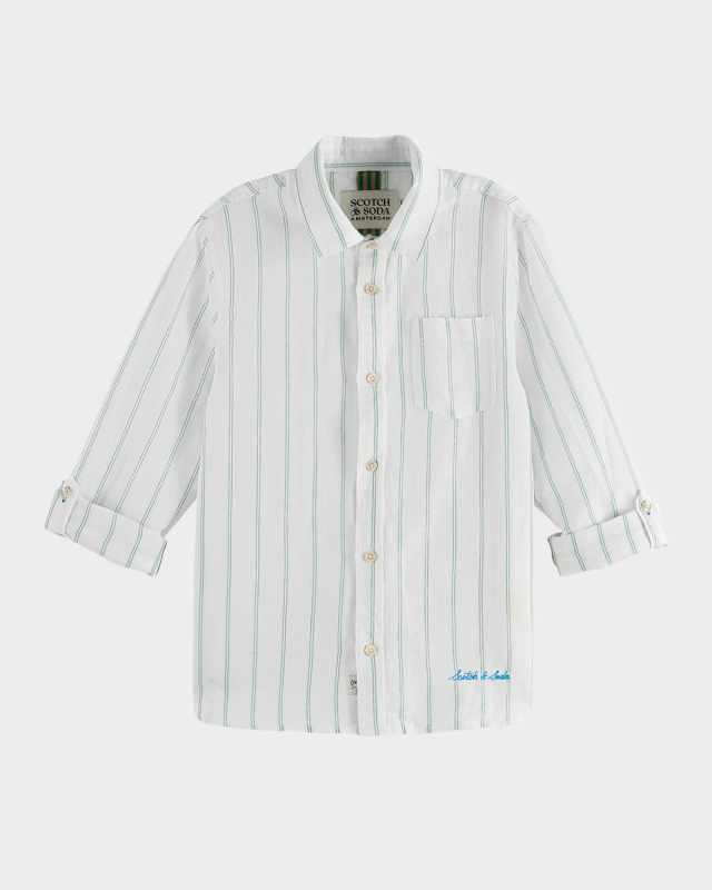 Boy's Yarn-Dyed Cotton Linen Button-Front Shirt, Size 4-12